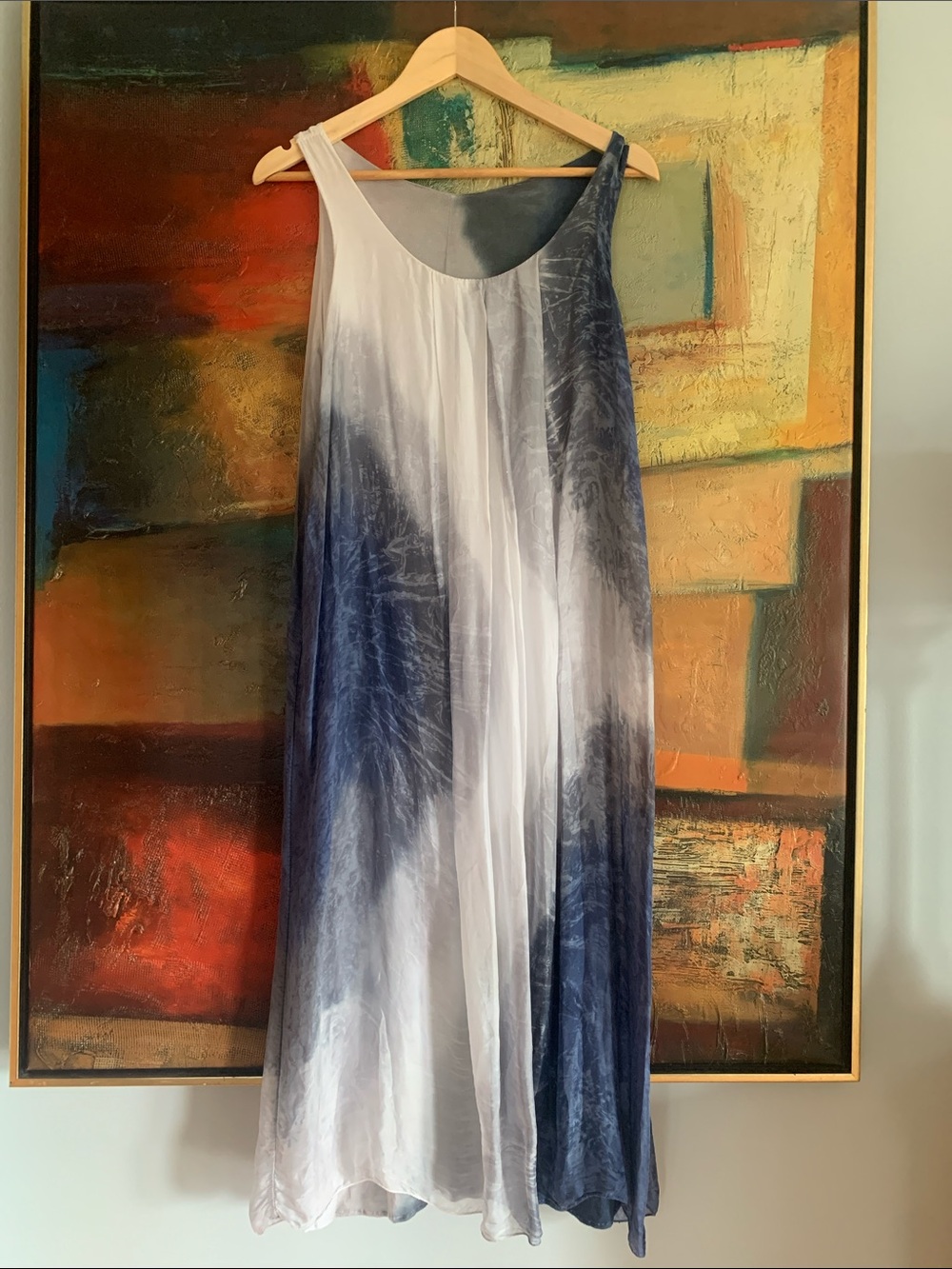 Lagenlook 100% Silk Tie Dye Midi Dress, Sz M-L